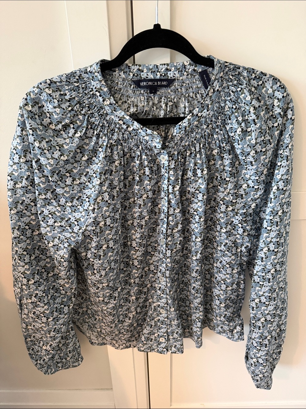 Veronica Beard Light Blue Floral Button-Front Blouse